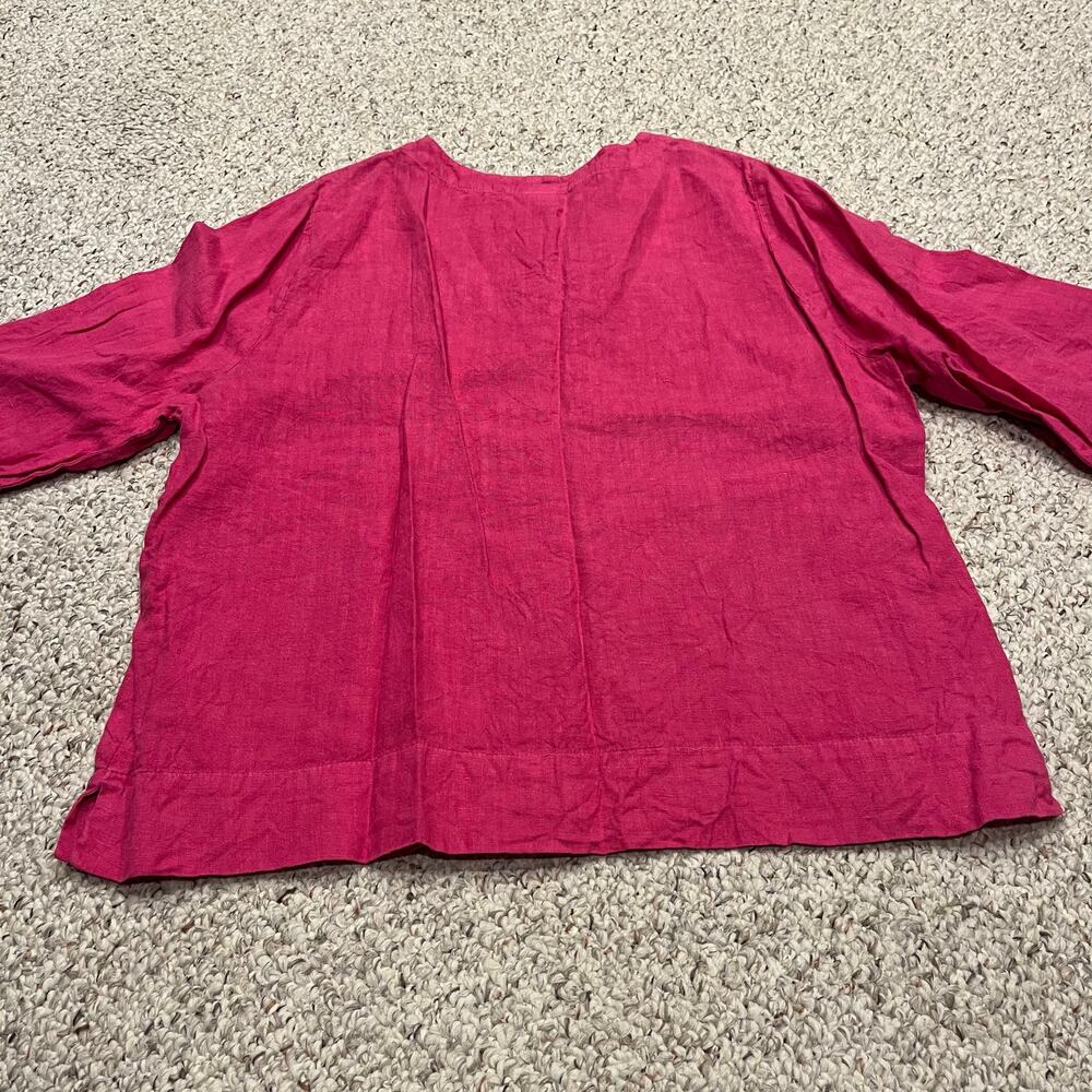 Hot Cotton Raspberry Red Linen Button Accent Blouse - Picture 6 of 6